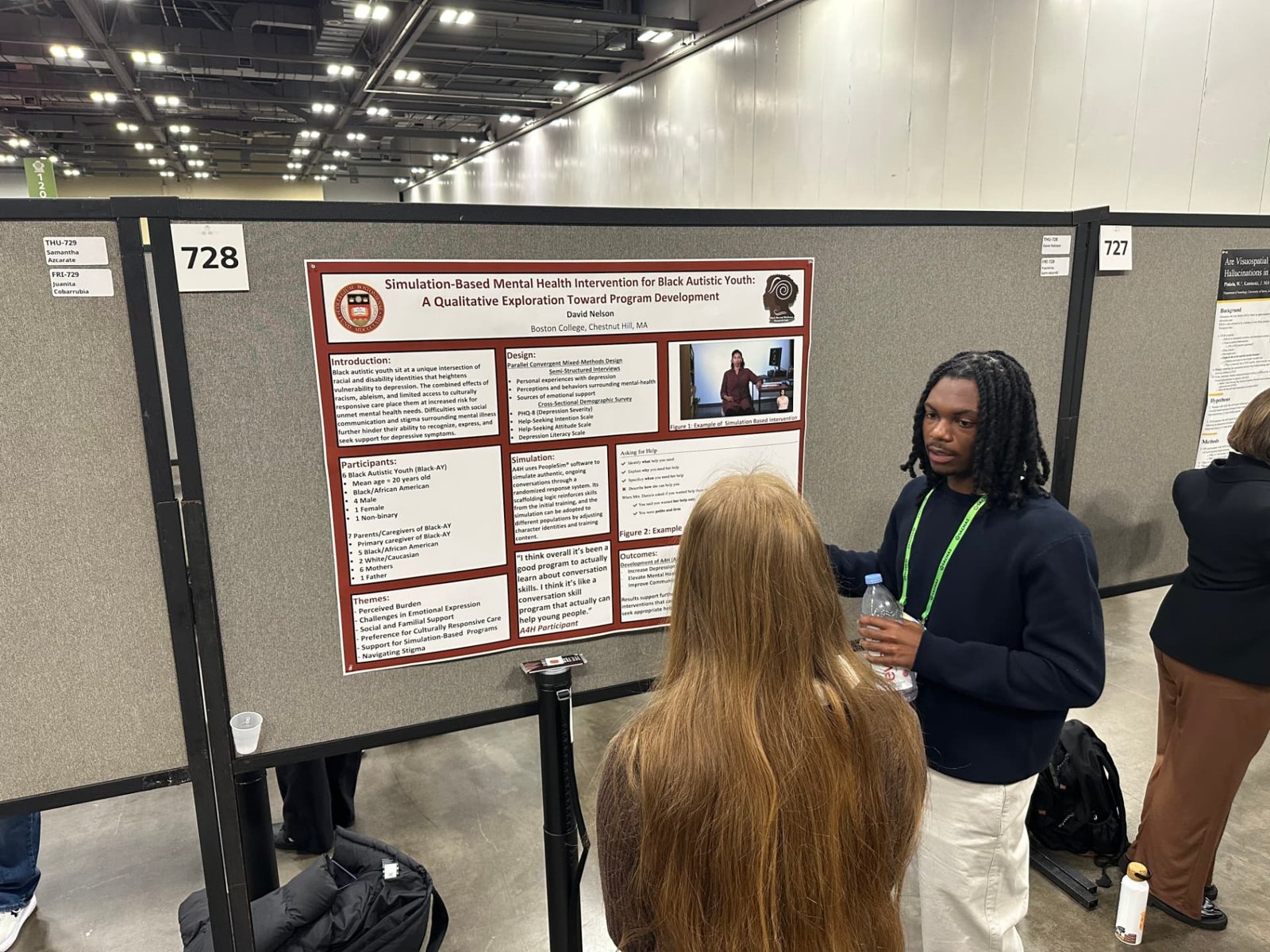Lab member presenting a research poster on simulation-based mental health intervention for Black autistic youth